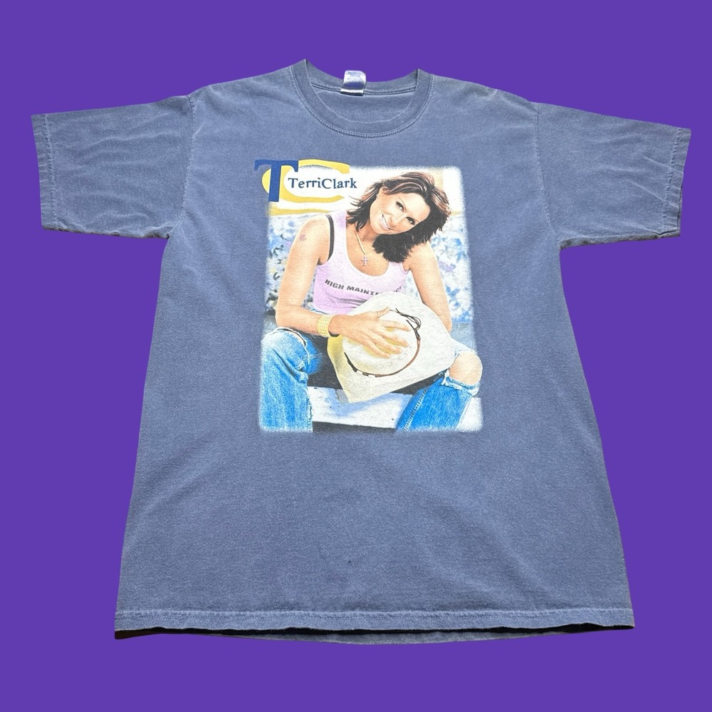 Vintage Terri Clark Tour T Shirt Large Blue Country Music Concert 2 Sided